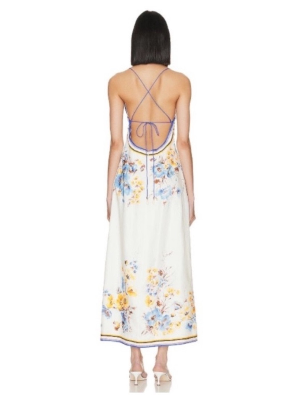COMMENSE Blue White Floral Print Open Back Midi Dress NWT - Picture 9 of 16